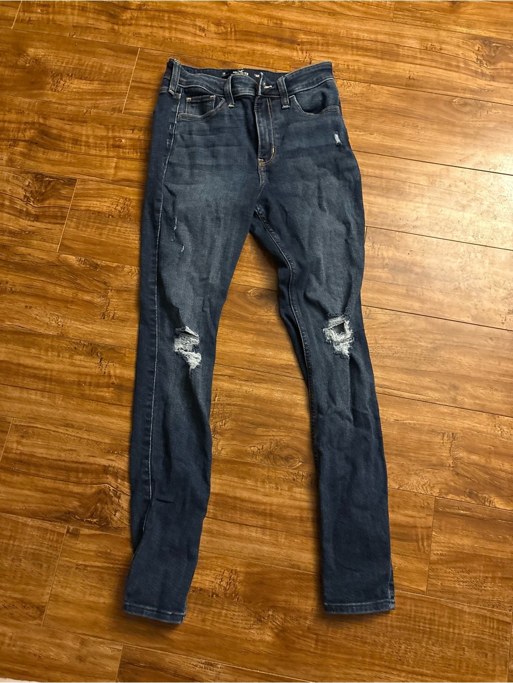 Hollister Women's Dark Indigo Ripped Skinny Jeans